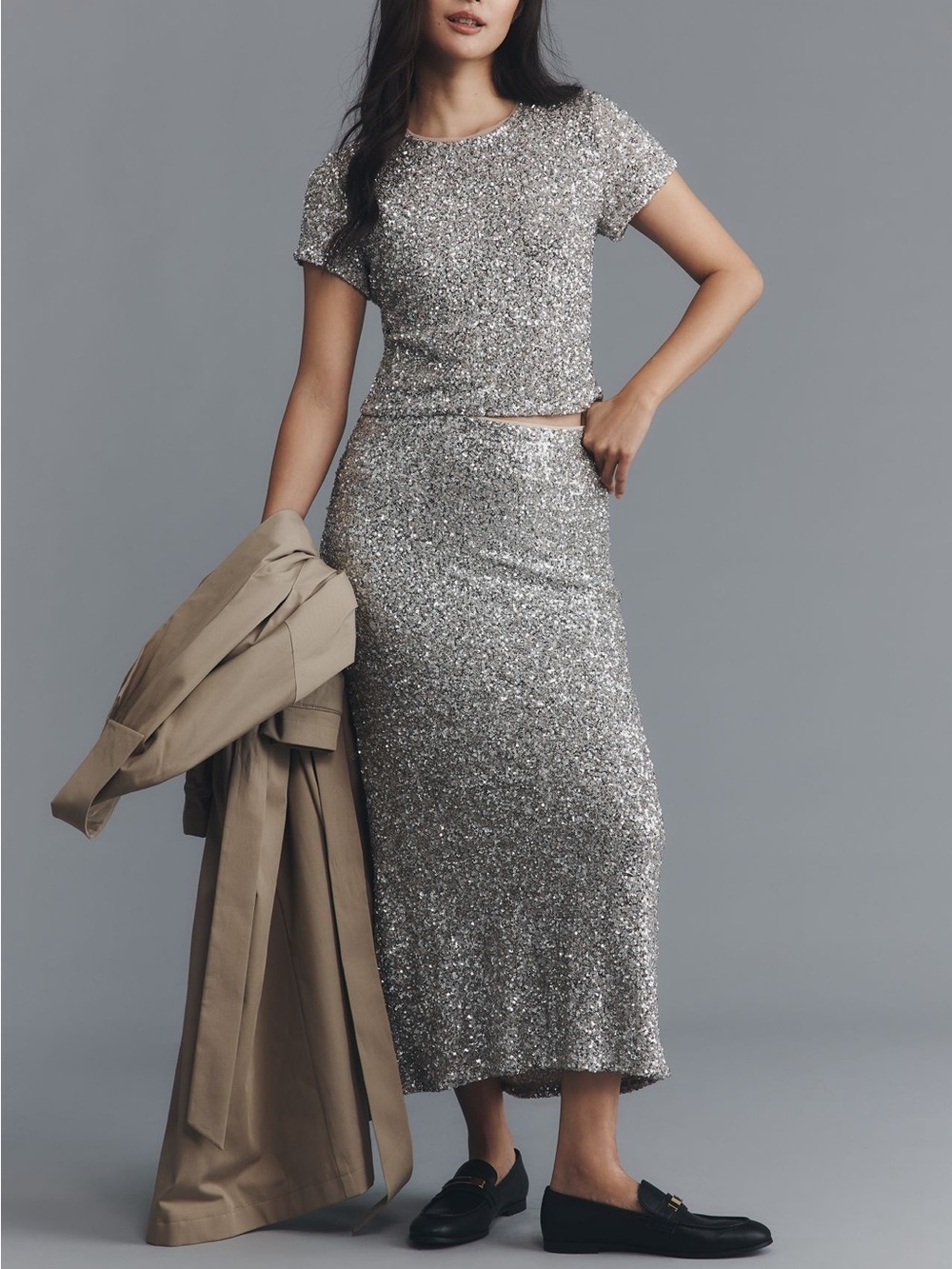 Anthropologie Tilda Slip Sequin Skirt XL